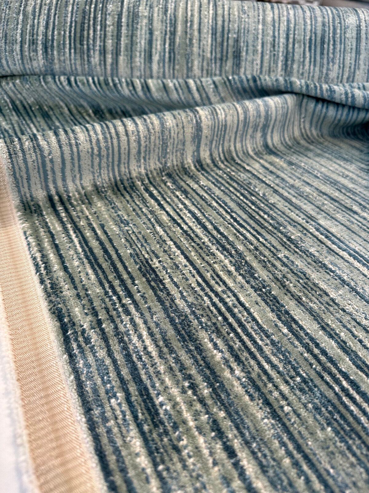 Velvety Strie Aqua Blue Velvet Upholstery Fabric - Aqua Blue/Green Strie, 54" Width (1 Yard)