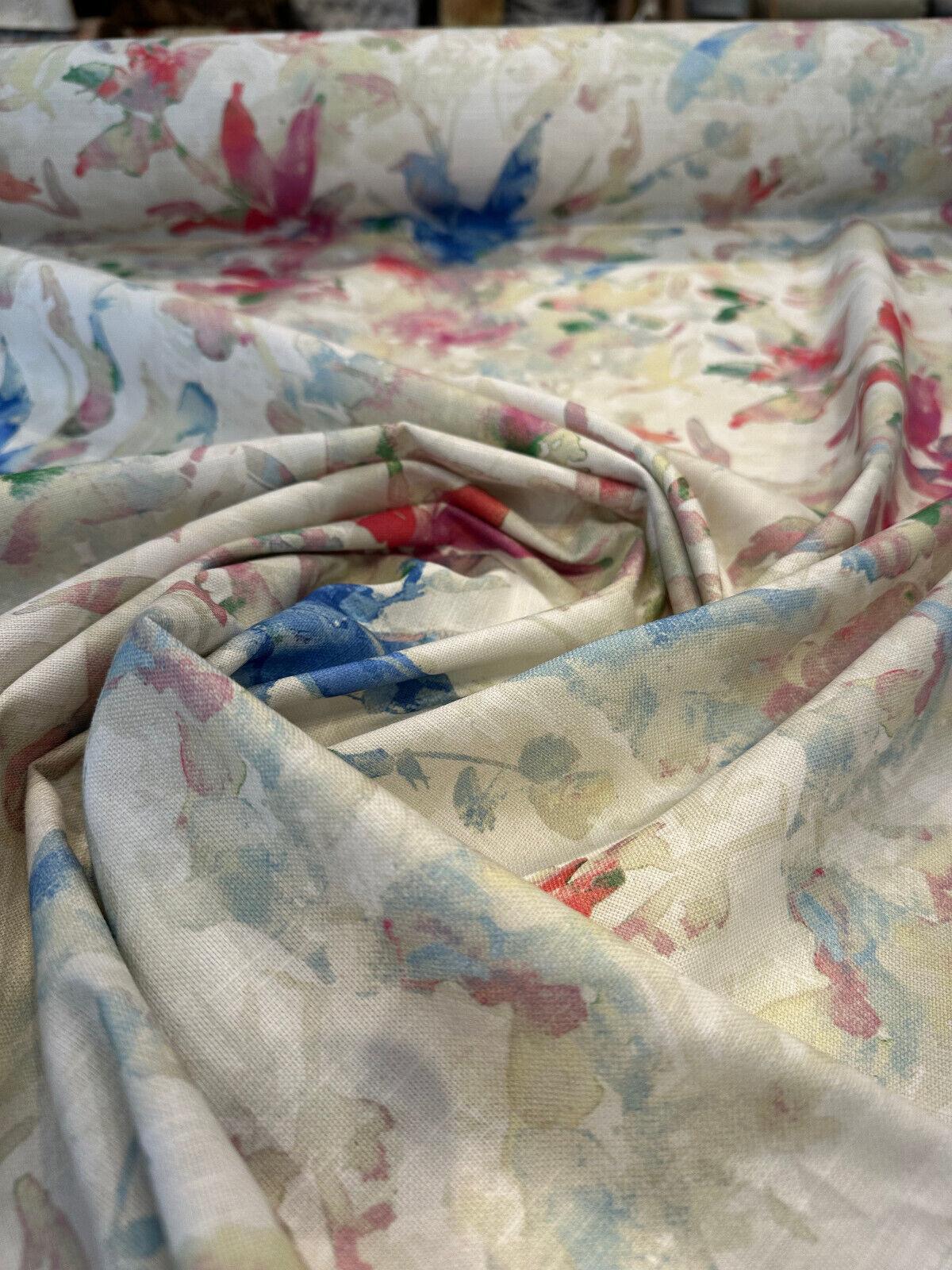 Waverly Soft Focus Bloom Cotton Fabric - Floral, Beige Background With Blue, Pale Pink, Ivory, And Green, 54" Width (By The Yard)