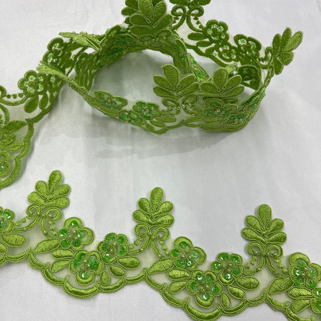 1 Yard Beaded & Corded Embroidered Lace Trim 3" Wide 100% Polyester for Bridal & Evening Dresses
