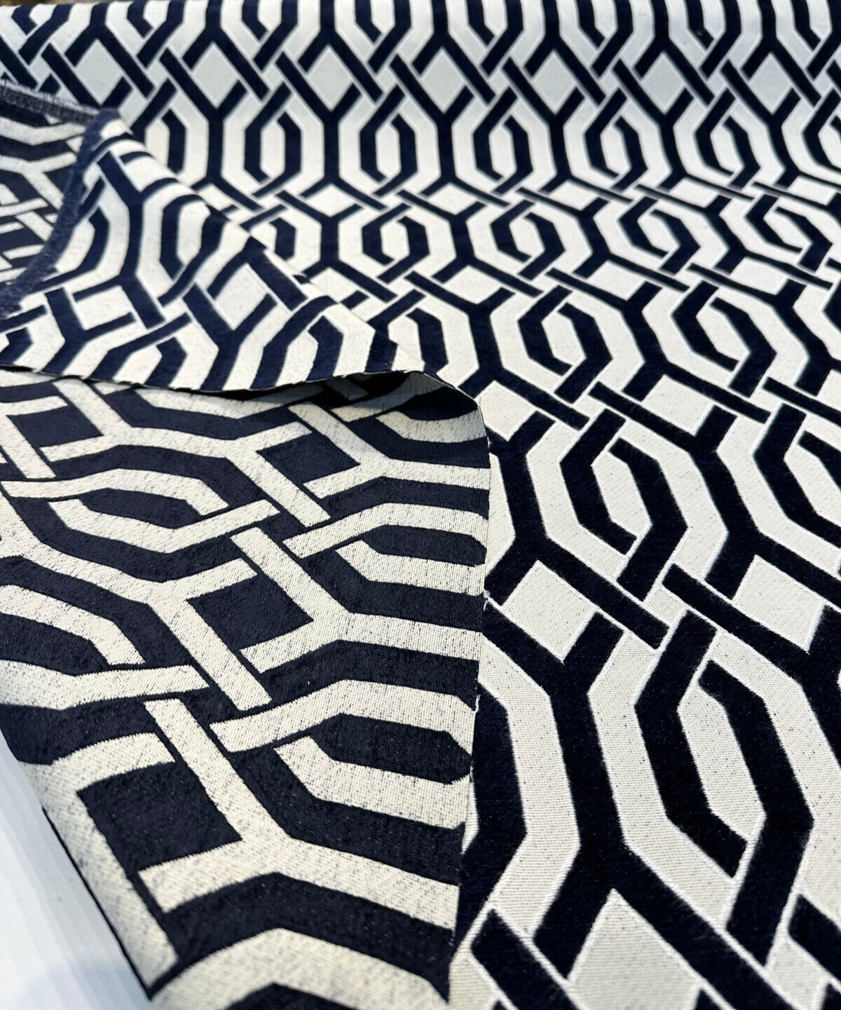 Naxos Chenille Fabric - Blue Indigo Geometric, 54" Width (1 Yard)