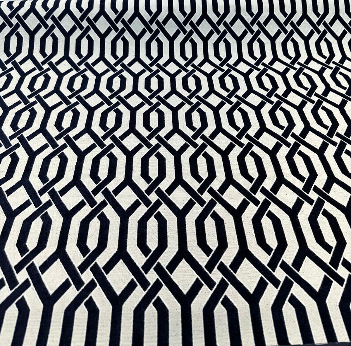 Naxos Chenille Fabric - Blue Indigo Geometric, 54" Width (1 Yard)