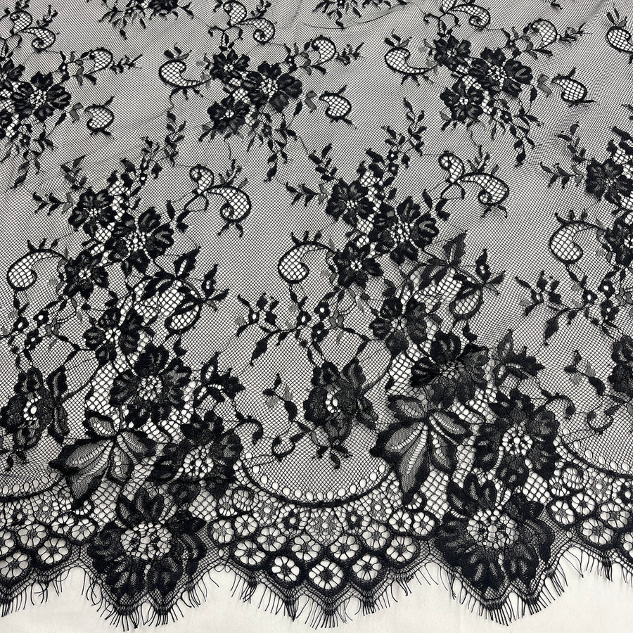 3 Yards Chantilly Embroidered Lace Fabric with Eyelash Scallop