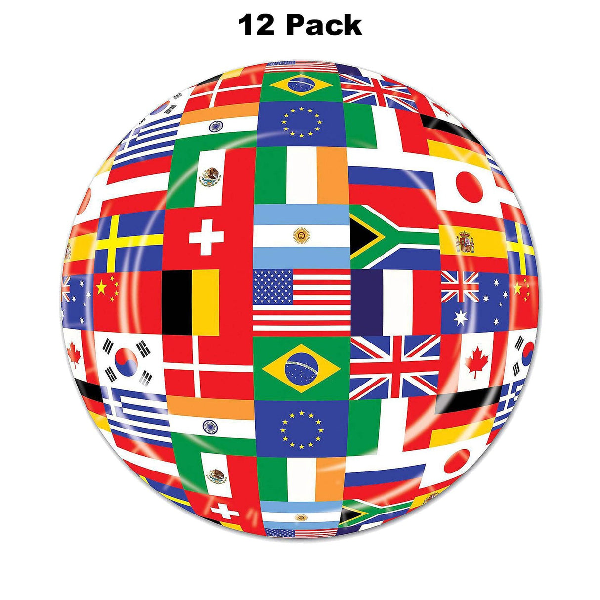 9" International Flag Party Plates Set 12 Count Disposable World Themed Dinnerware