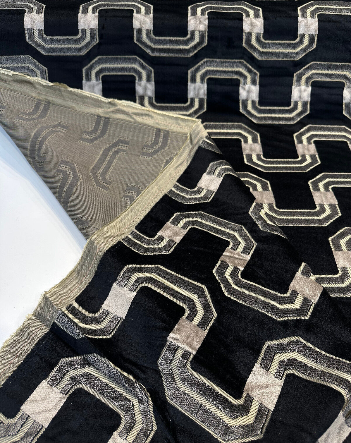 Ravello Black Velvet Raised Upholstery Fabric - Black, Silver, Charcoal, Dark Gold, 56" Width (1 Yard)