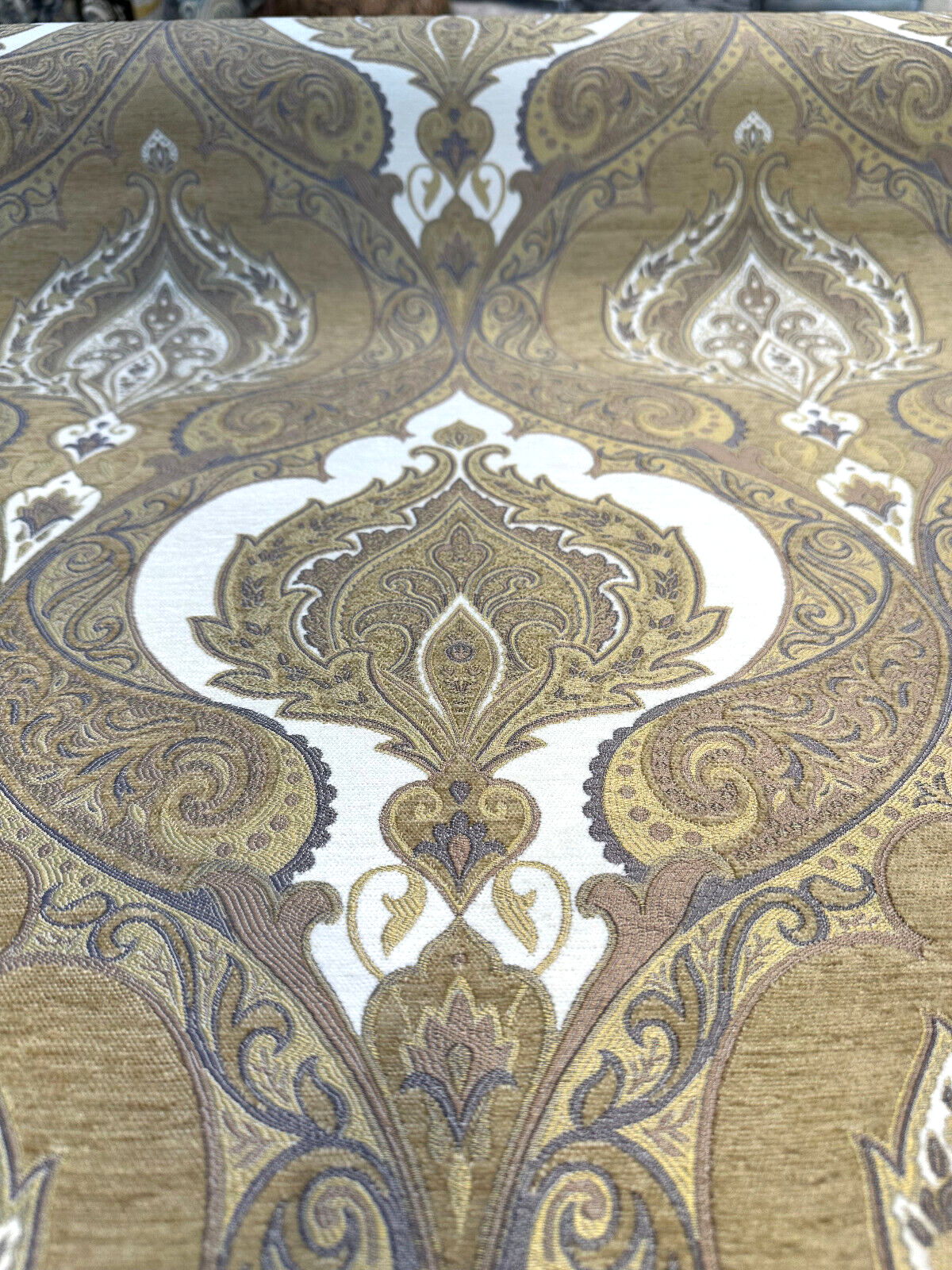 Casablanca Chenille Upholstery Fabric - Ivory Treasure Damask, 54" Width (By The Yard)