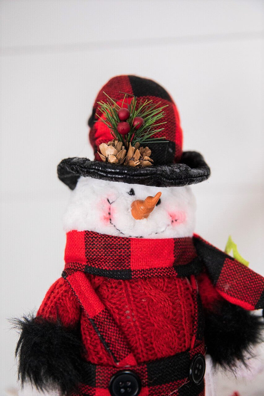 Buffalo Check Plush Snowman Shelf Sitter 15 Inch Christmas Decor