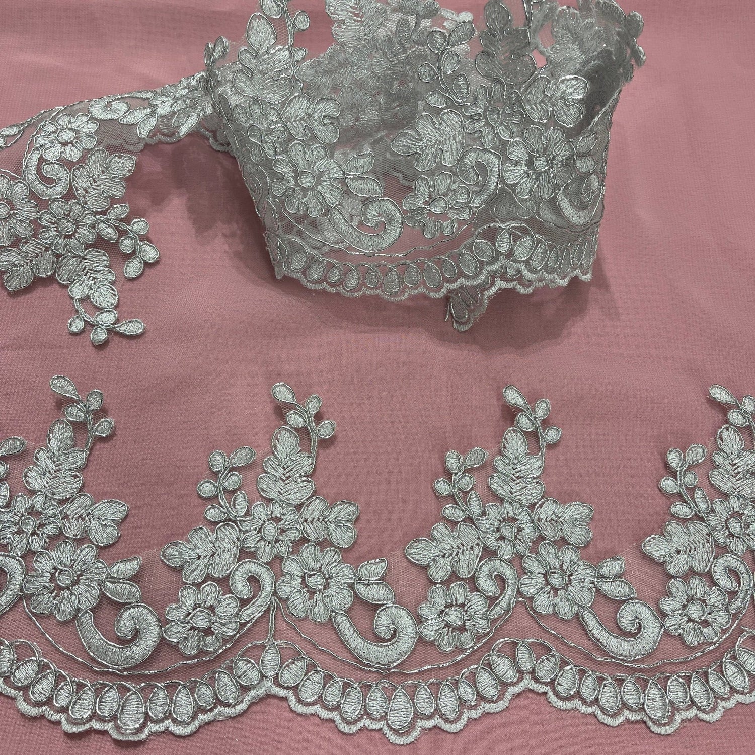 1 Yard Corded Embroidered Lace Trim 4" Wide 100% Polyester Net Mesh for Dresses & Costumes