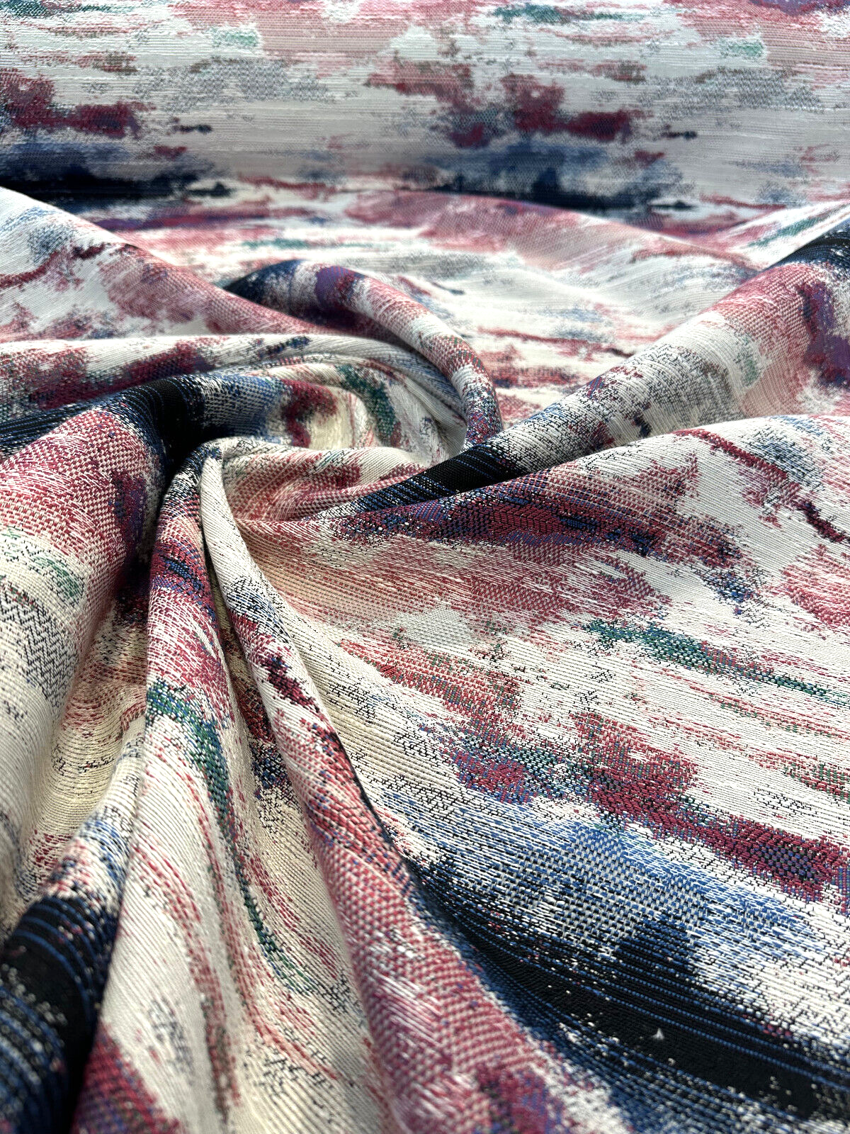 Masterpiece Mystic Lavender Chenille Fabric - Beige Background With Pink, Purple, Lavender, Blue, Green, Black, 56" Width (1 Yard)