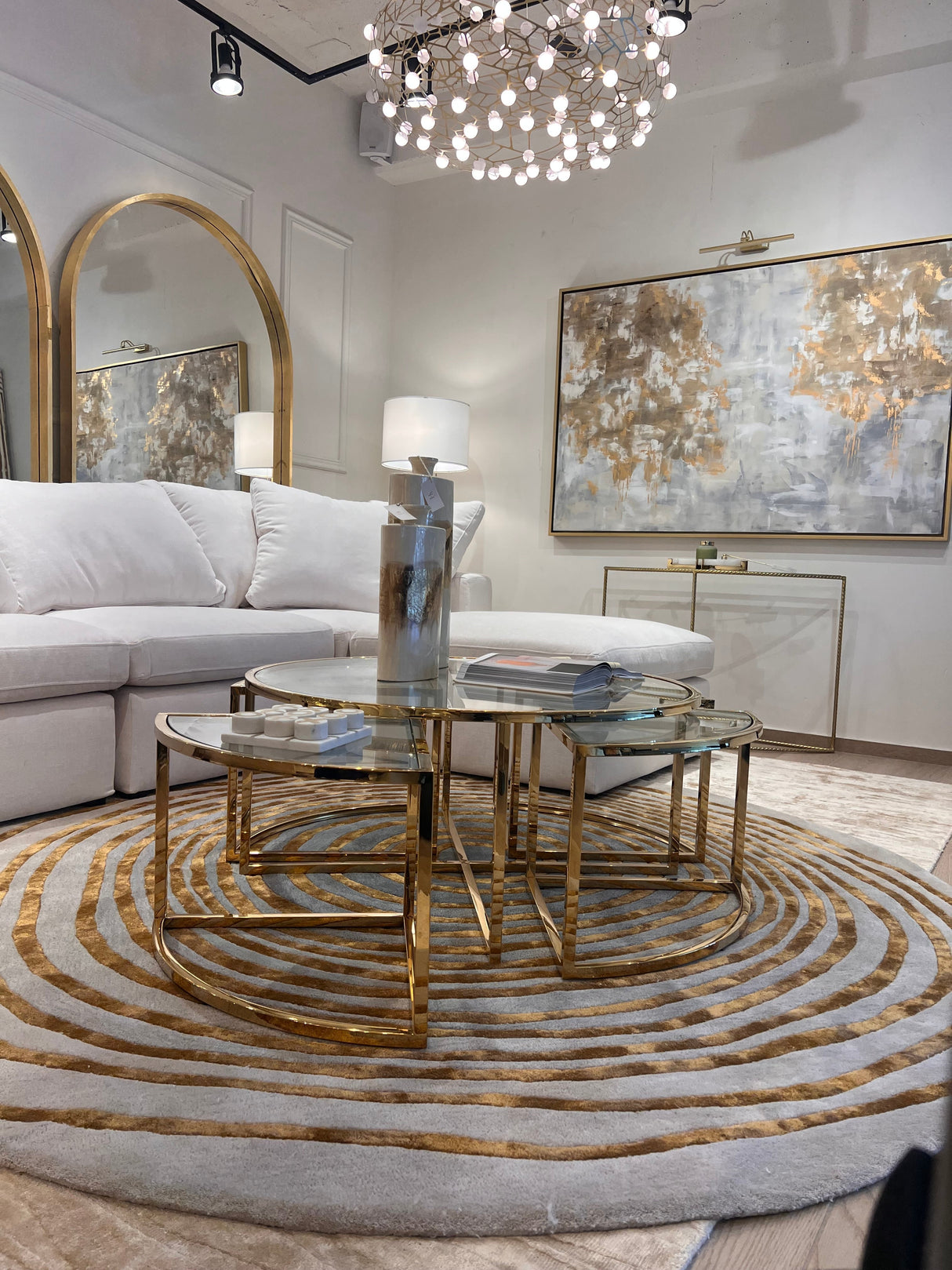 Beluga Tufted Design 50 Wool Viscose Area Rug - Ivory Grey Gold, Hand Tufted, Round (6' X 6' Round)