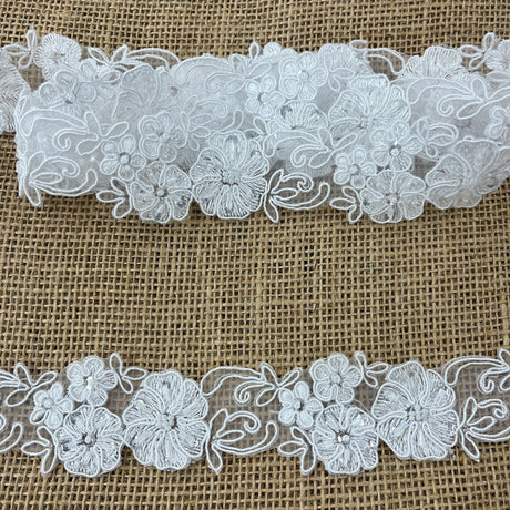 1 Yard Beaded Corded Embroidered Lace Trim 1.5" Wide 100% Polyester Organza for Dresses & Costumes