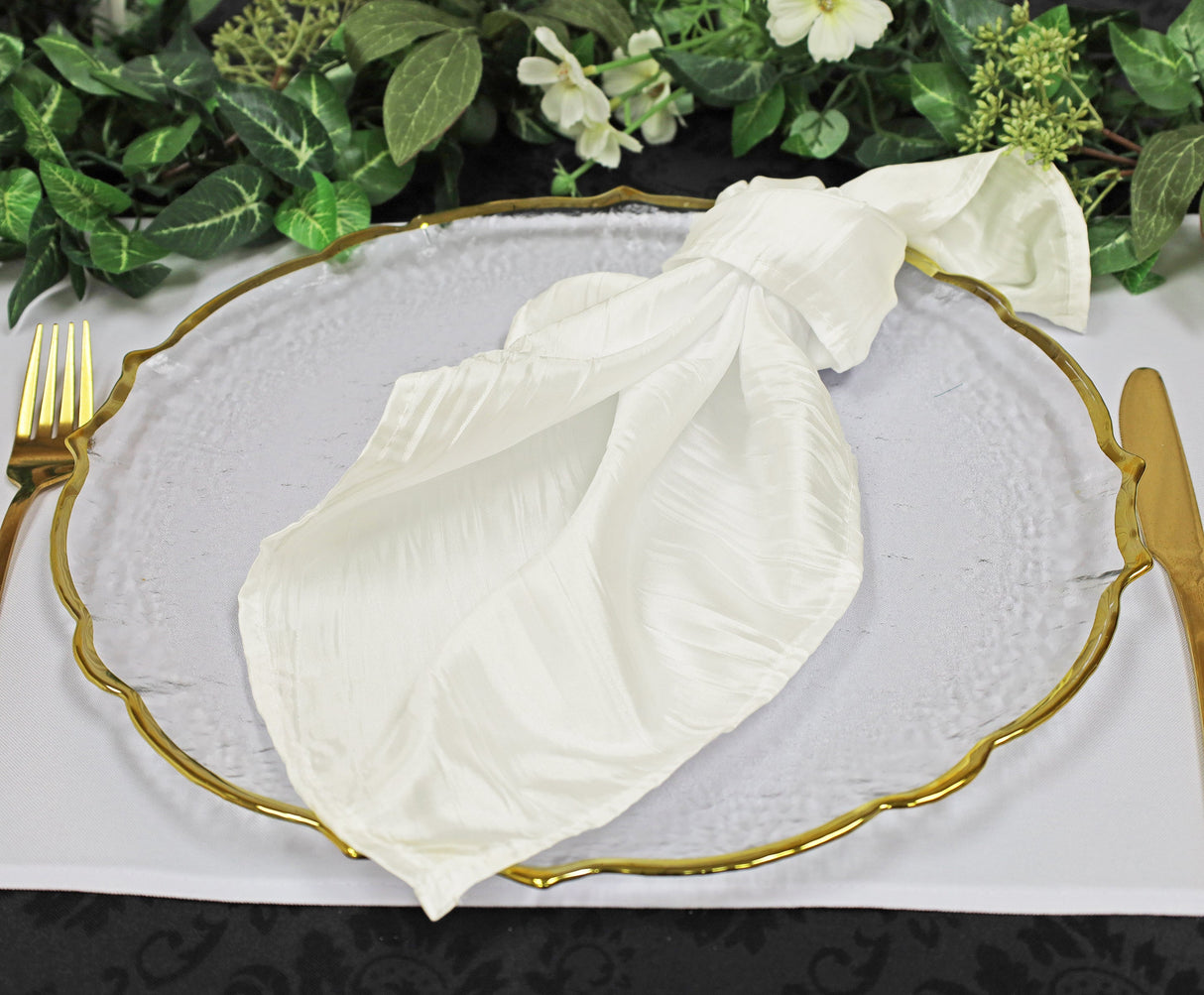 Accordion Crinkle Taffeta Cloth Dinner Napkins 20x20 Ivory