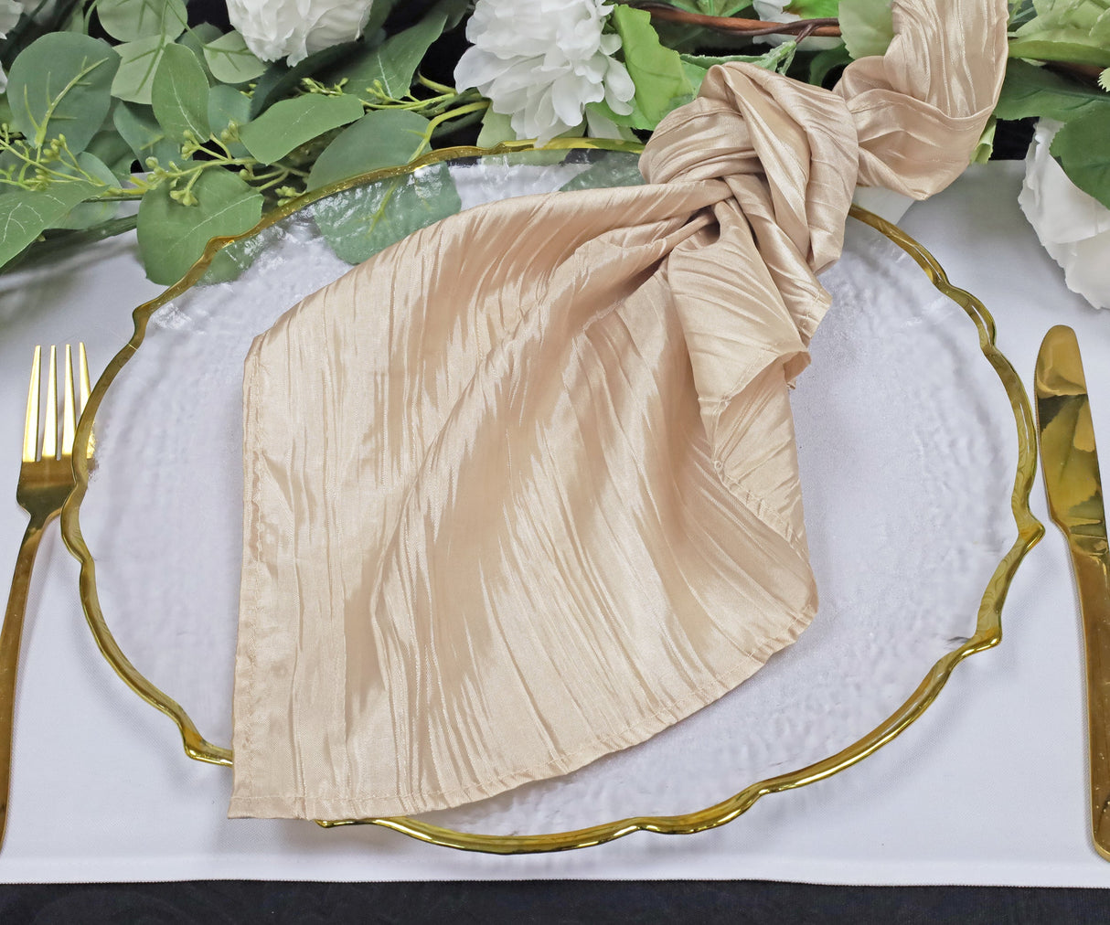 Accordion Crinkle Taffeta Napkin Sample 20x20 Champagne