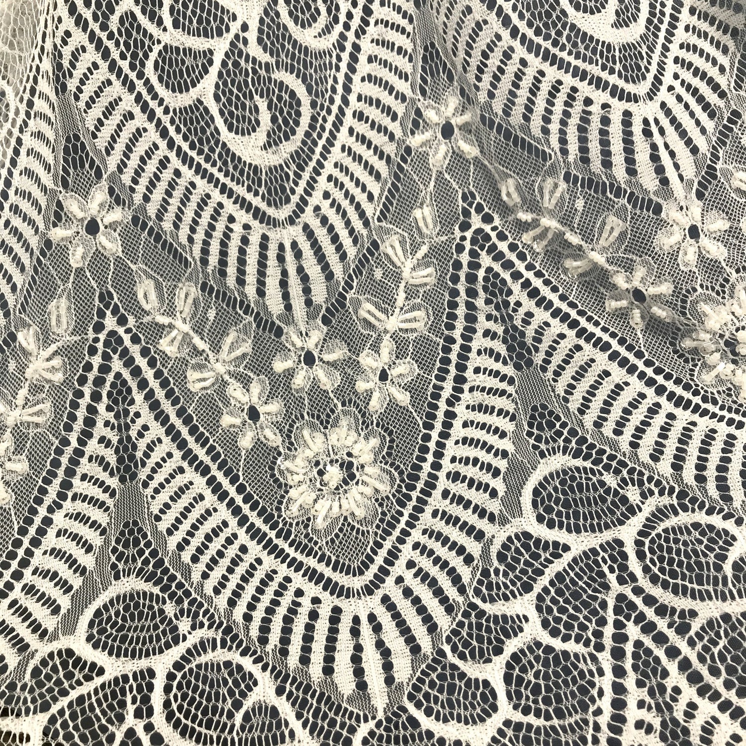 1 Panel Beaded Chantilly Lace Fabric with Eyelash Scallop for Wedding and Evening Gowns – 3 Yards x 58"