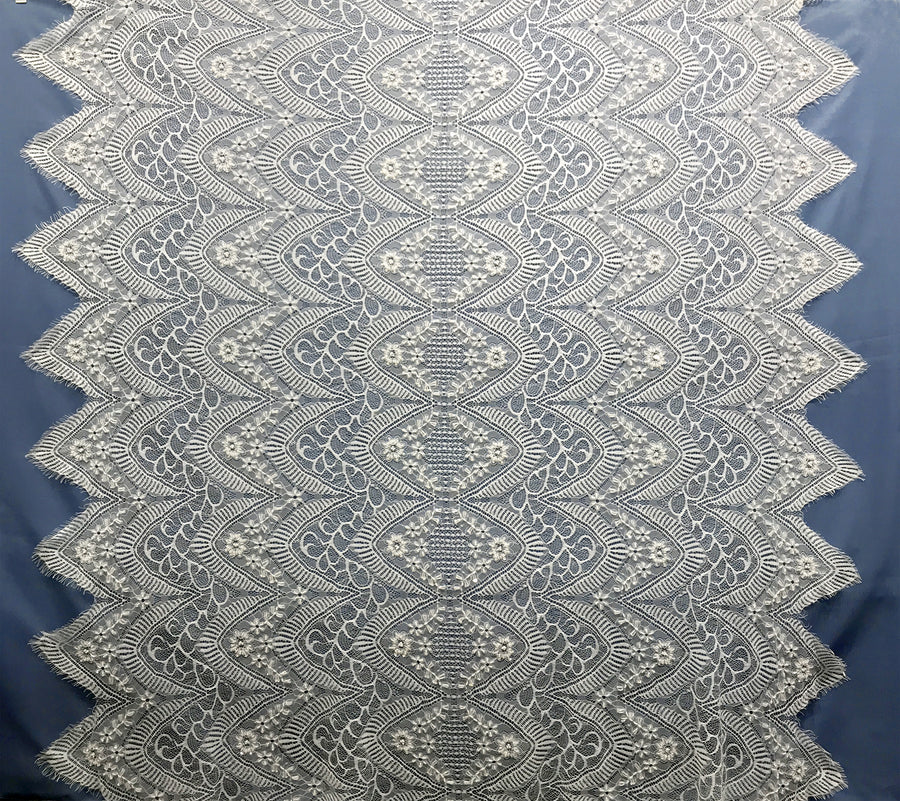 3 Yards Chantilly Embroidered Lace Fabric with Eyelash Scallop