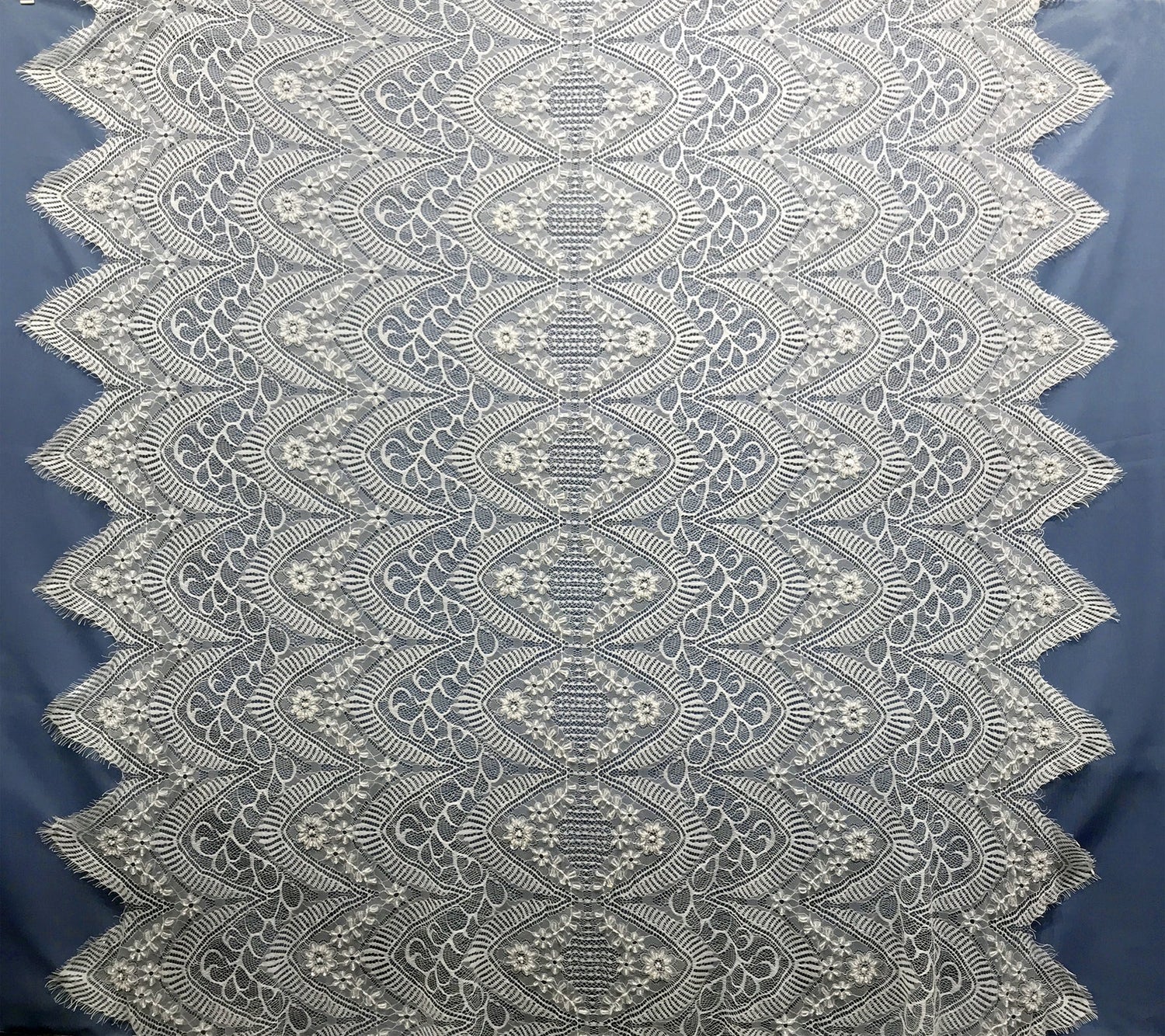 3 Yards Beaded Chantilly Embroidered Lace Fabric with Eyelash Scallop 58" Wide Elegant Special Occasion Lace