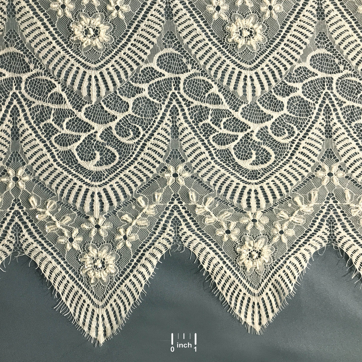 Beaded Chantilly Lace Fabric with Eyelash Scallop