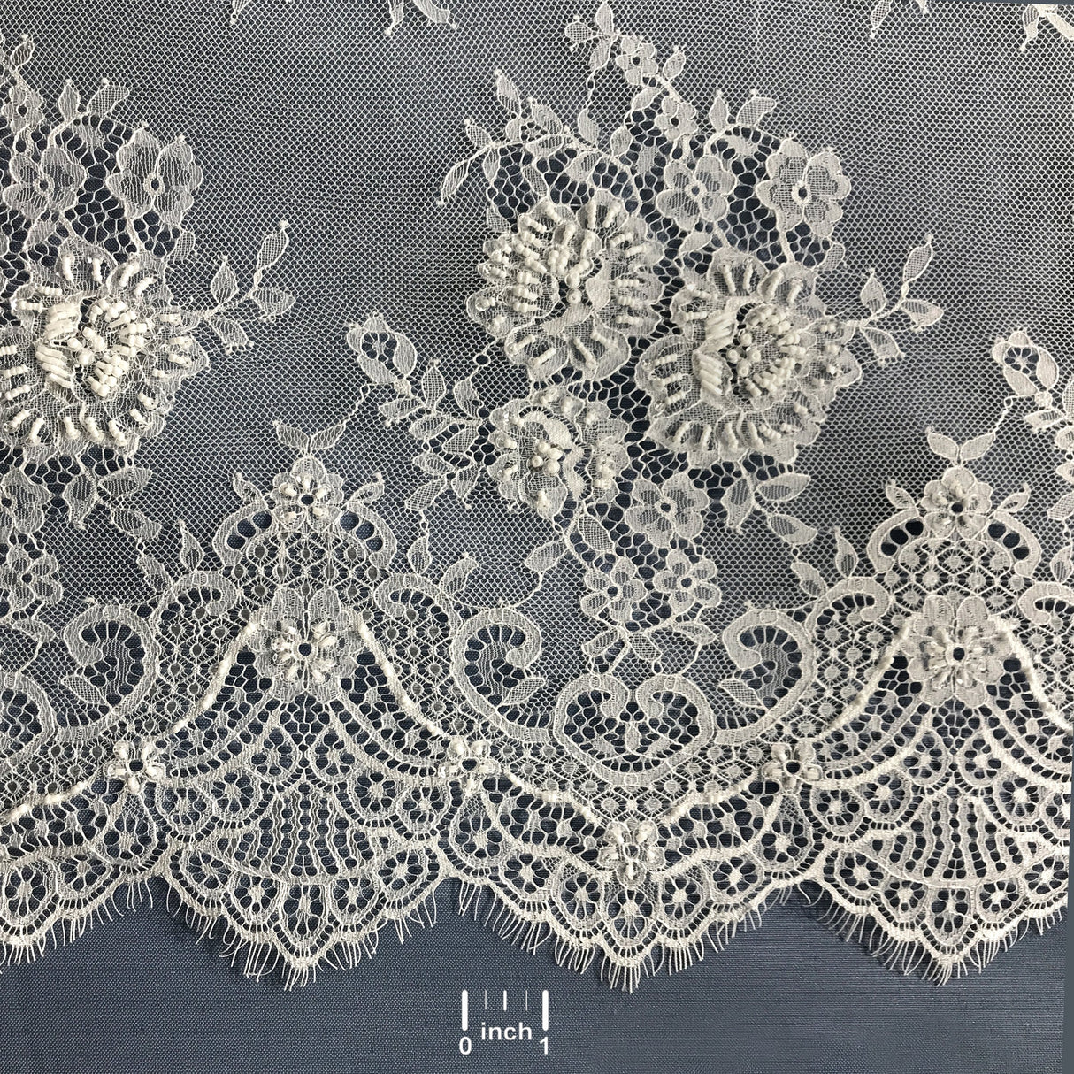 Beaded Chantilly Lace White Embroidered