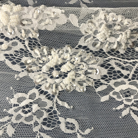1 Panel Elegant Beaded Chantilly Lace Fabric with Eyelash Scallop for Bridal and Evening Wear – 3 Yards x 58"