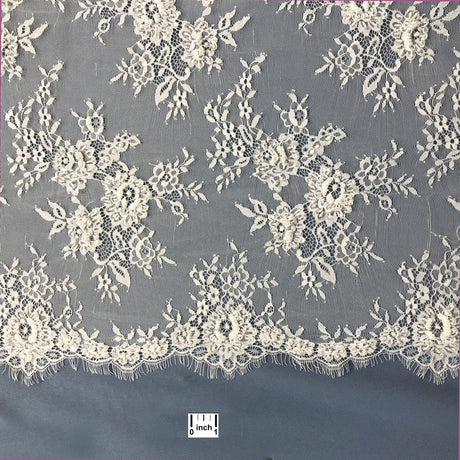 3 Yards Beaded Chantilly Embroidered Lace Fabric with Eyelash Scallop