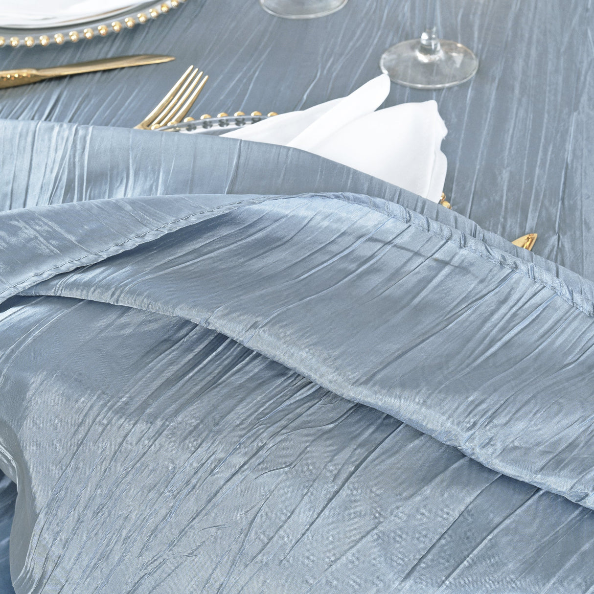 Accordion Crinkle Taffeta Table Runner 13x108 Dusty Blue