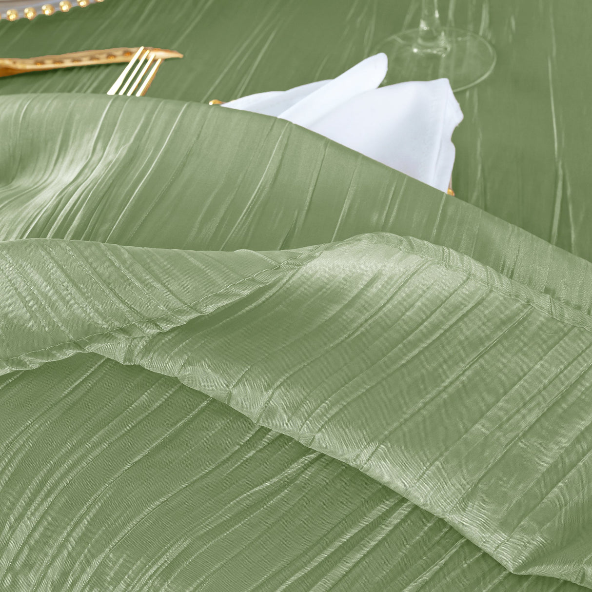 Round Accordion Crinkle Taffeta Tablecloth 132" Sage Green