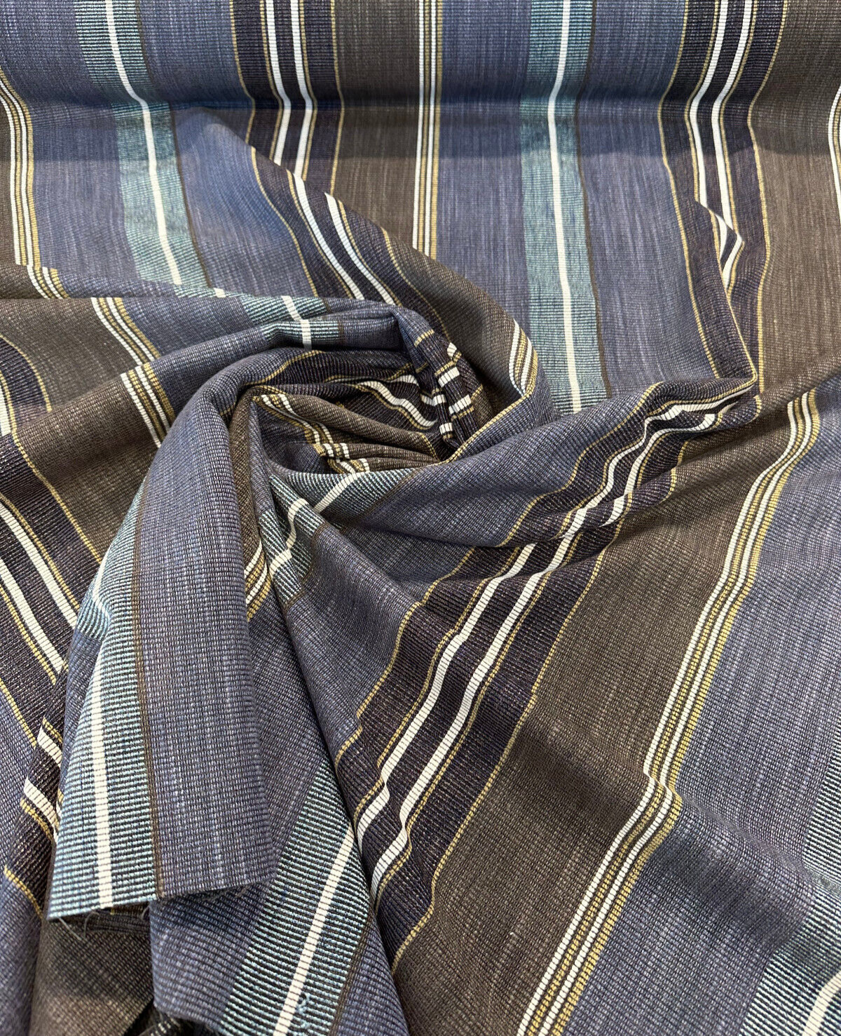 Zola Earth Blue Italian Stripe Viscose Blend Fabric - Blue Stripes, 56" Width, 26 1/2" Vertical Repeat, 28" Horizontal Repeat (1 Yard)