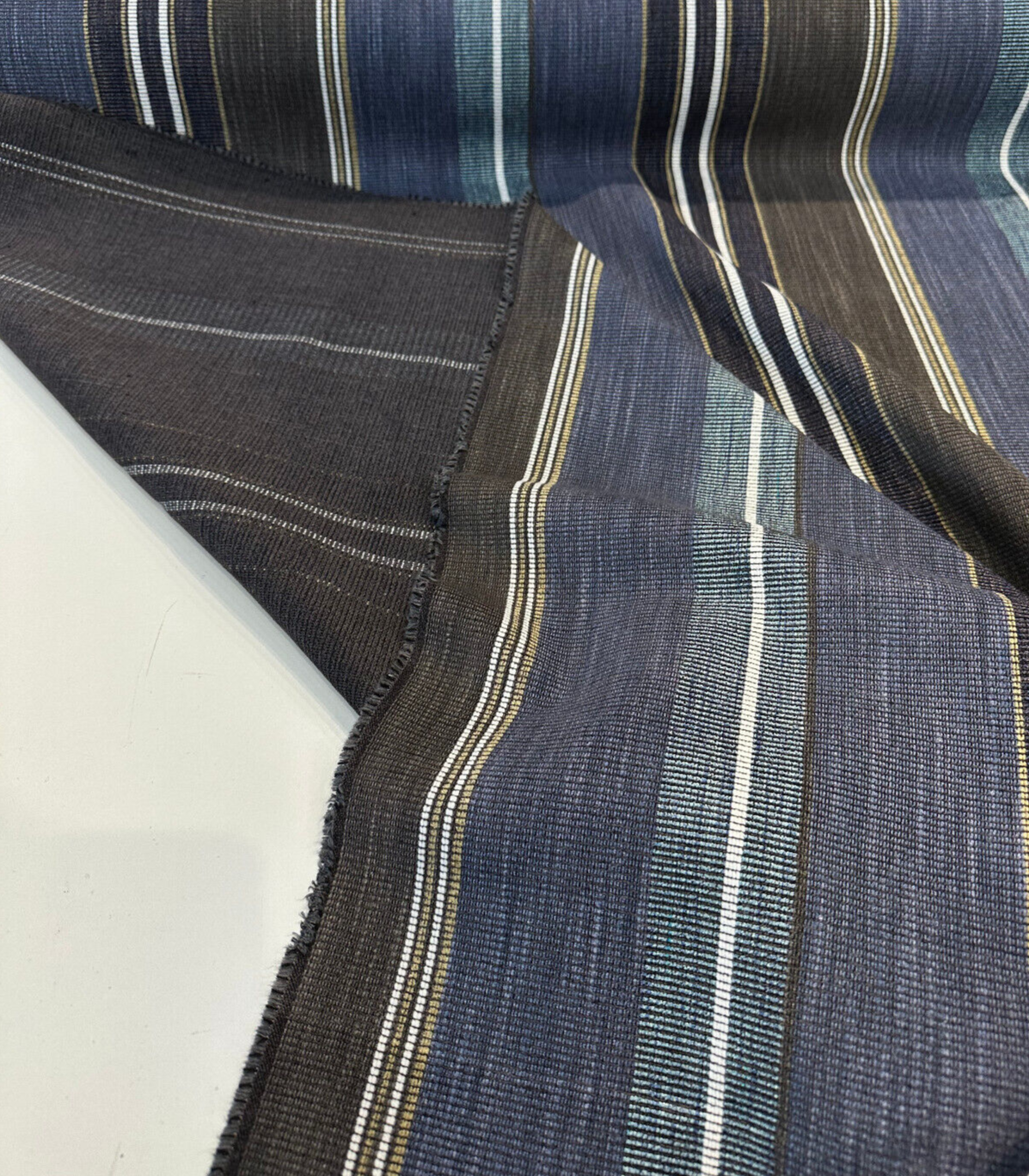Zola Earth Blue Italian Stripe Viscose Blend Fabric - Blue Stripes, 56" Width, 26 1/2" Vertical Repeat, 28" Horizontal Repeat (1 Yard)