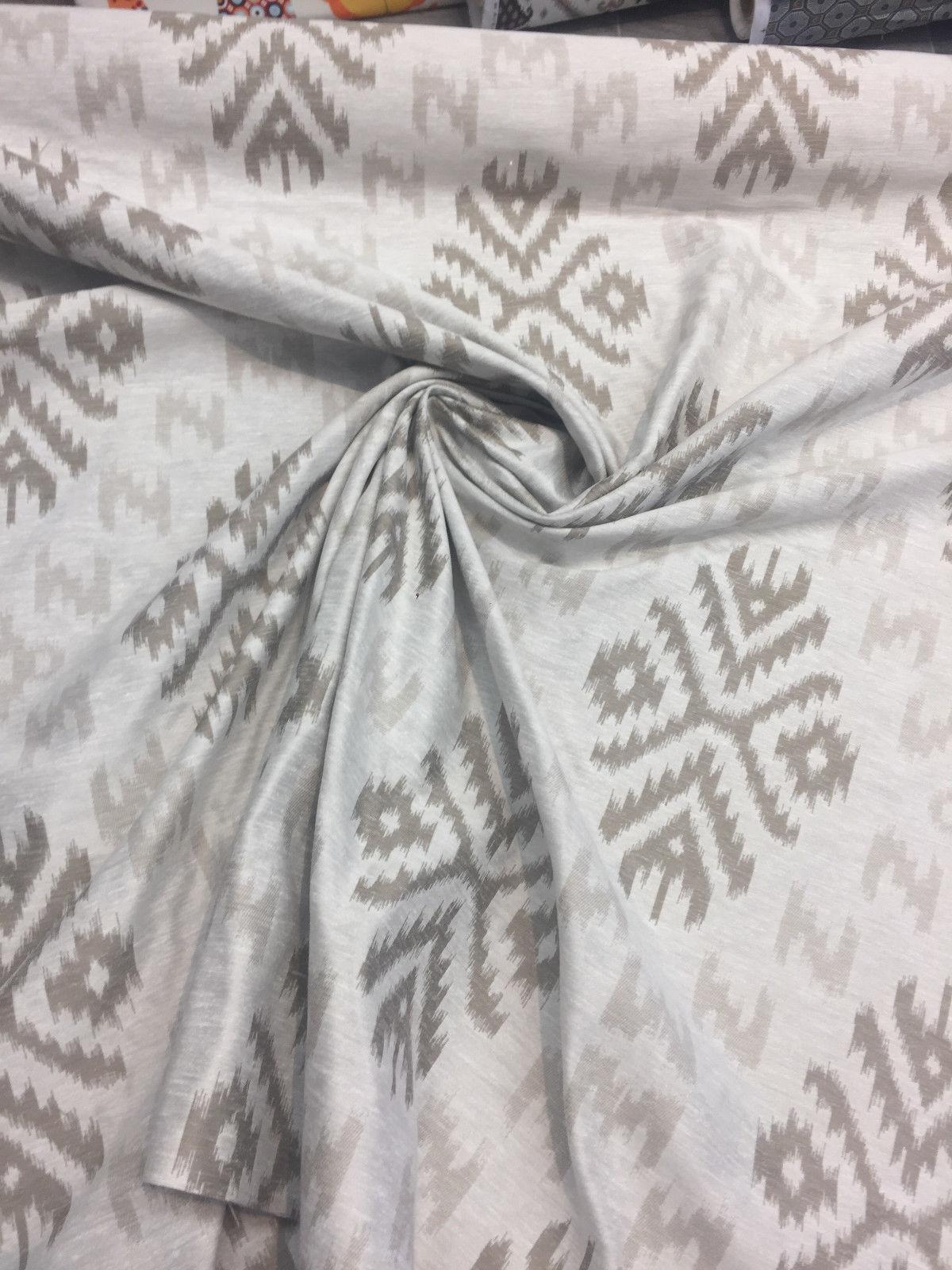 Ikat Beige Khaki Cotton Polyester Fabric - Beige Khaki Ikat Jacquard, 19" Vertical Repeat, 14" Horizontal Repeat (1 Yard)
