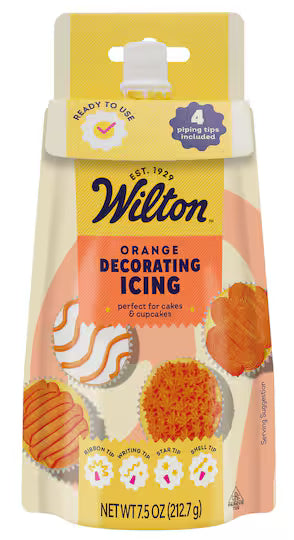Wilton Orange Ready-to-Use Decorator Icing Pouch with 4 Tips – 7.5 oz.