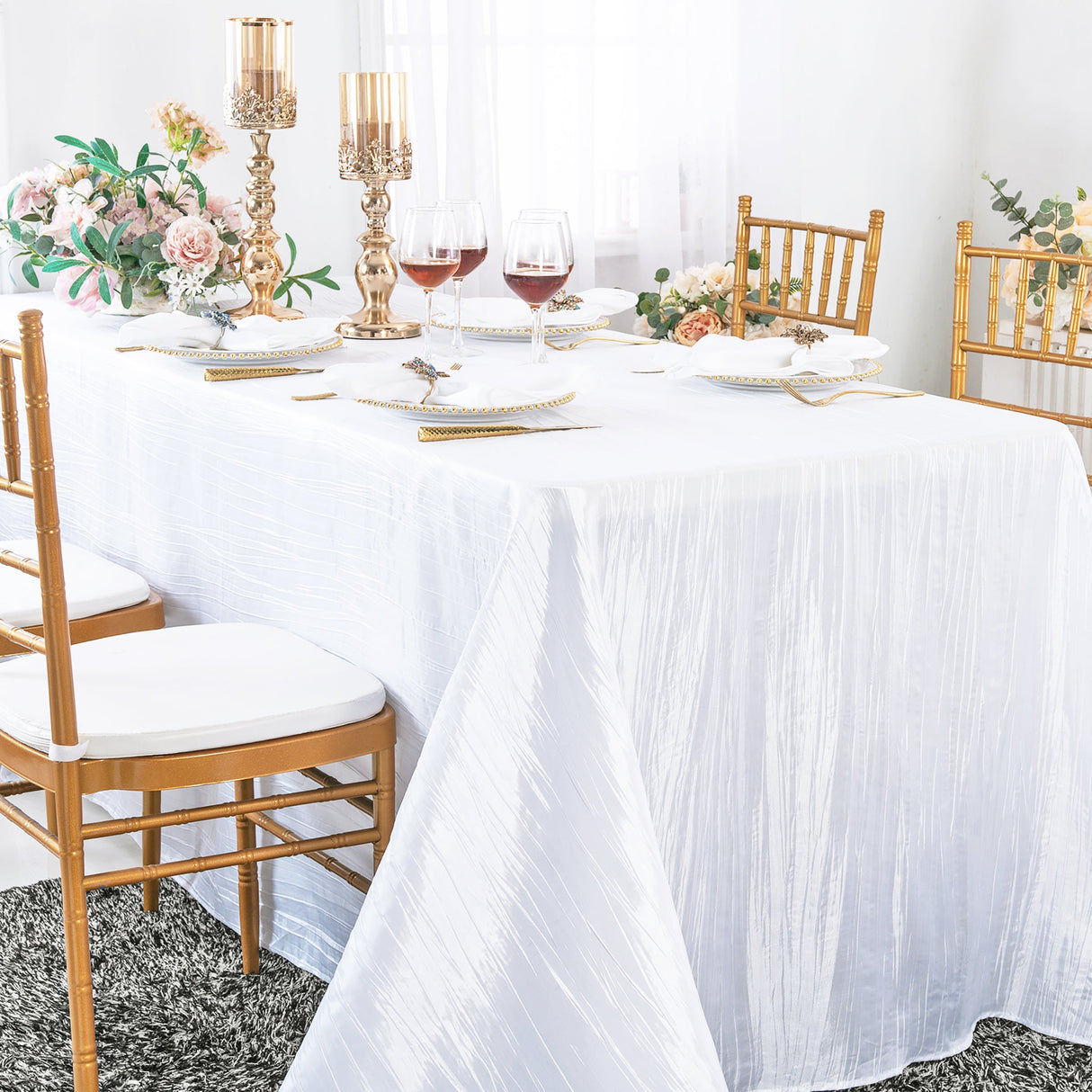 Rectangular Accordion Crinkle Taffeta Tablecloth 90x156 White