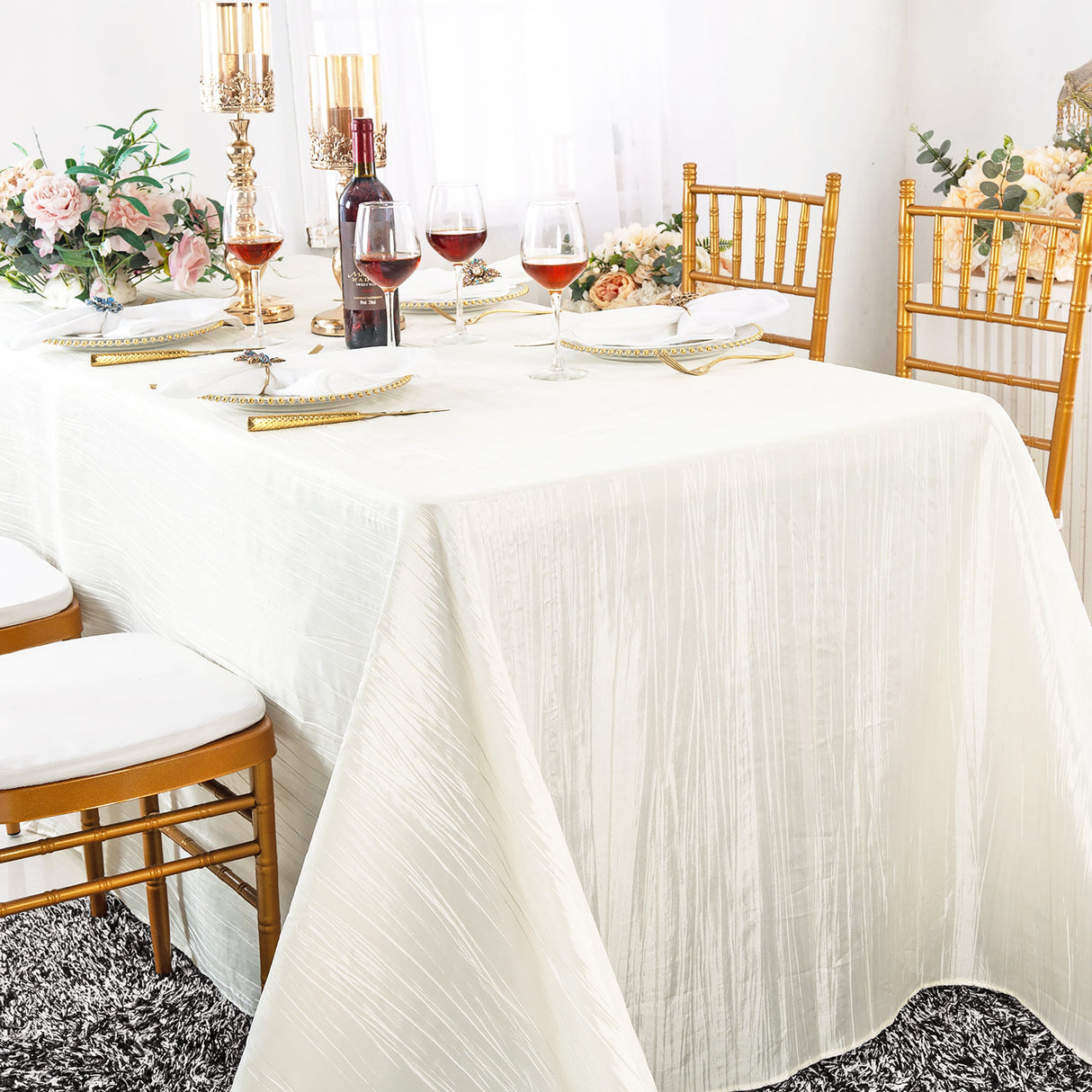 Rectangular Accordion Crinkle Taffeta Tablecloth 90x156 Ivory