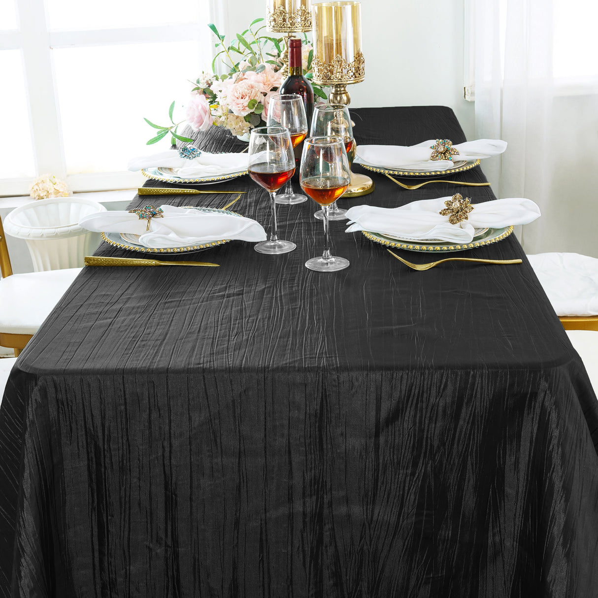 Rectangular Accordion Crinkle Taffeta Tablecloth 90x156 Black