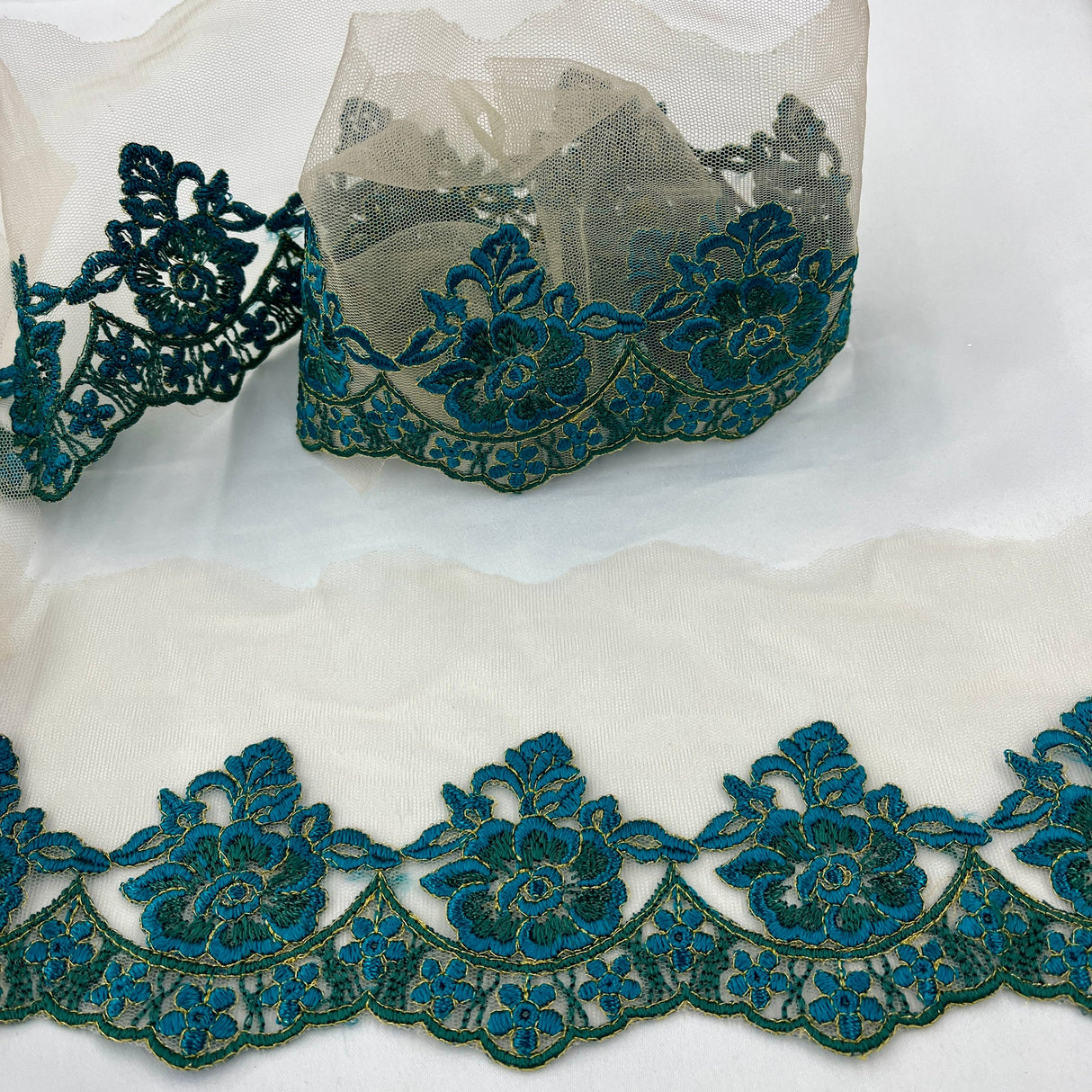 1 Yard Colorful Floral Lace Trimming on Net Mesh | 2.75" Wide | Handmade Embroidered Trim for Dresses & Costumes