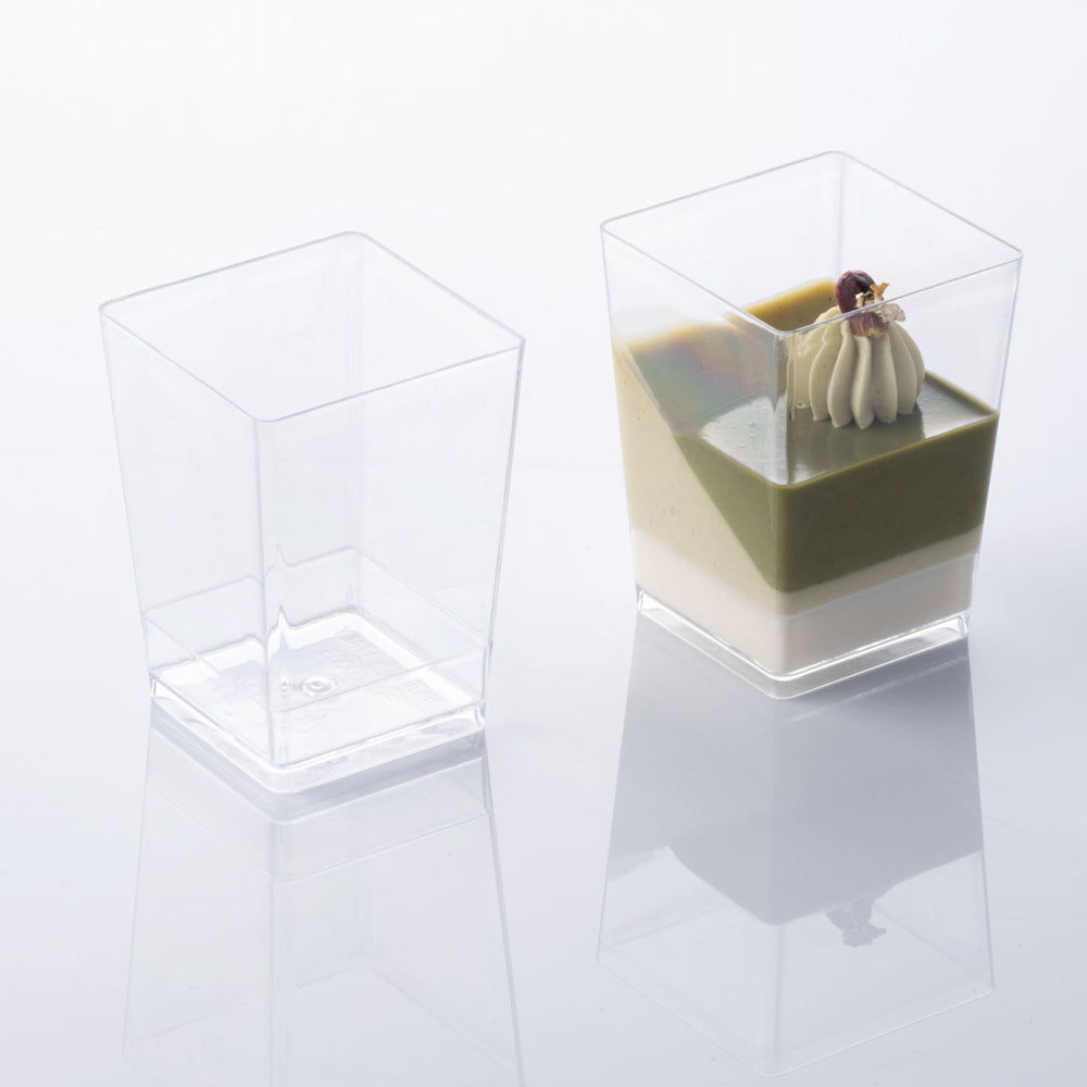 Square Dessert Cups Clear Plastic, 1.5" x 2 1/8" H. Capacity 50 ml. (1.7 oz) - Pack of 100