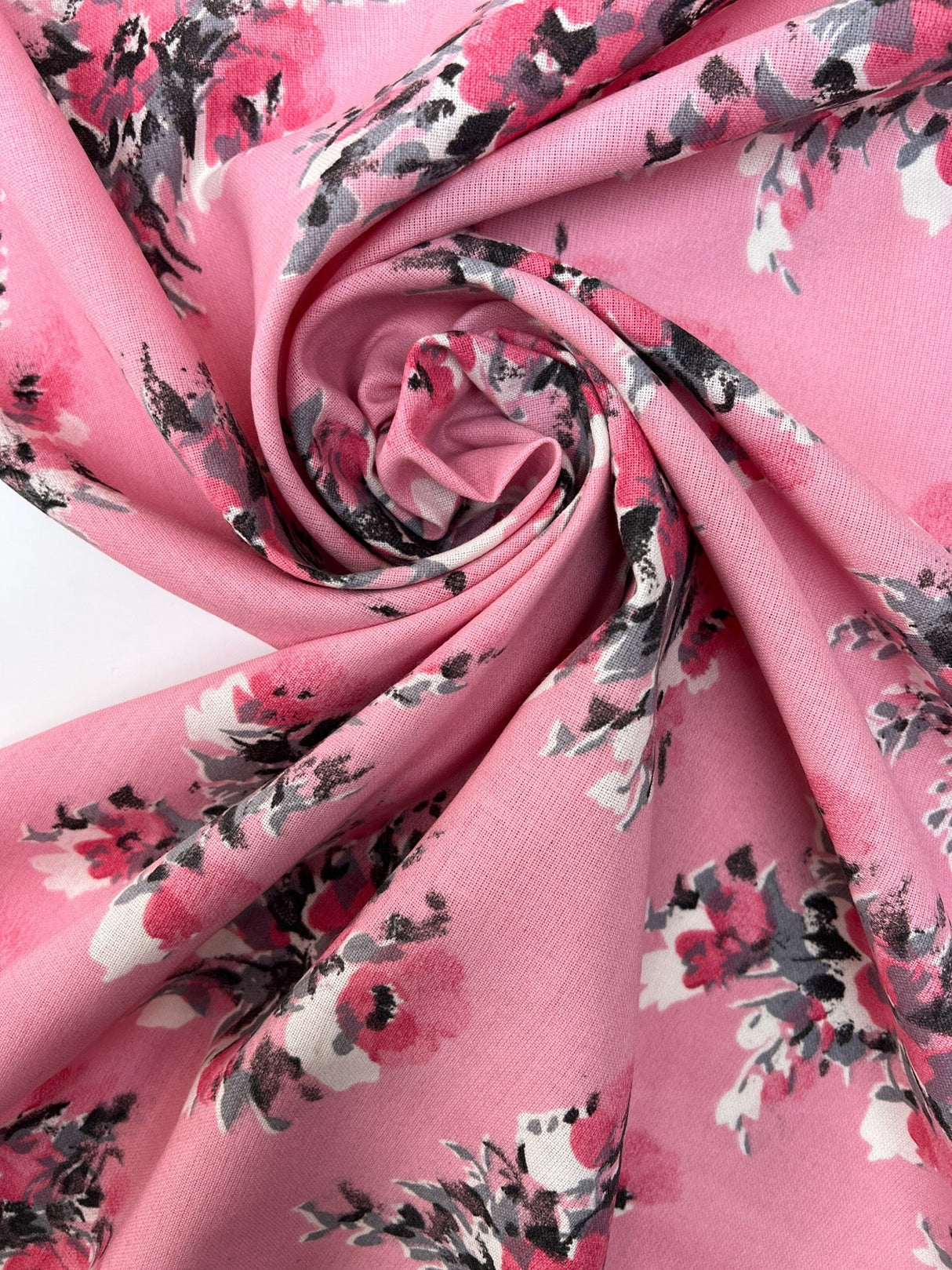 Printed Polyester Fabric Gray Pink Floral