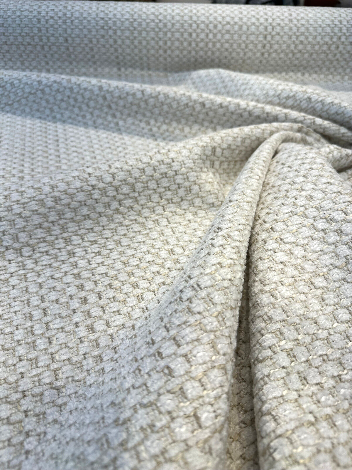 Amore Snow Textured Soft Chenille Upholstery Fabric - Snow White With Ivory Golden Tints, 56" Width (1 Yard)