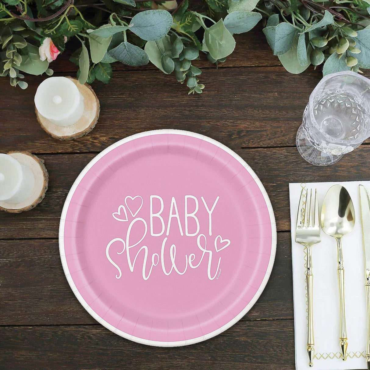 8 Count Pink Hearts Baby Shower Paper Dessert Plates Girl Party 7"