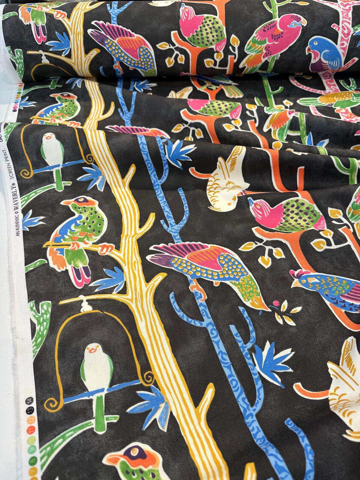 Bird House Parrots Chatter Cotton Fabric - Black Licorice, 54" Width, 27" Horizontal Repeat, 13.5" Vertical Repeat (1 Yard)