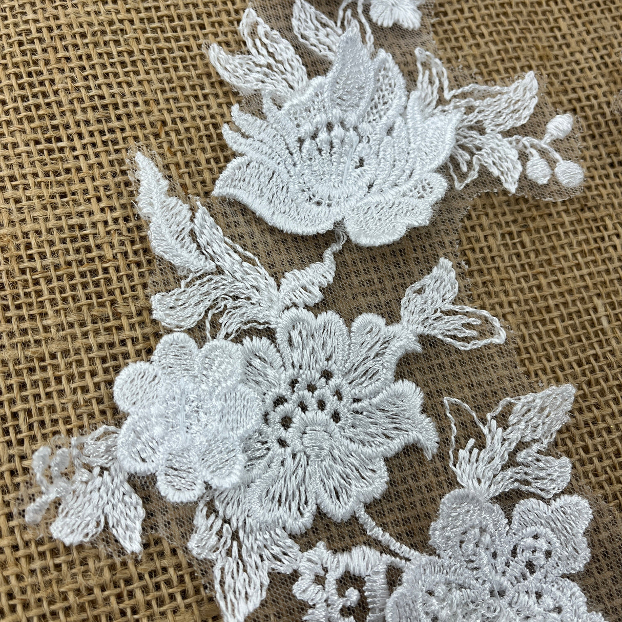 3D Floral Lace Applique Embroidered Polyester Fabric - 3D Floral Applique, 12" X 4" (1 Pair)