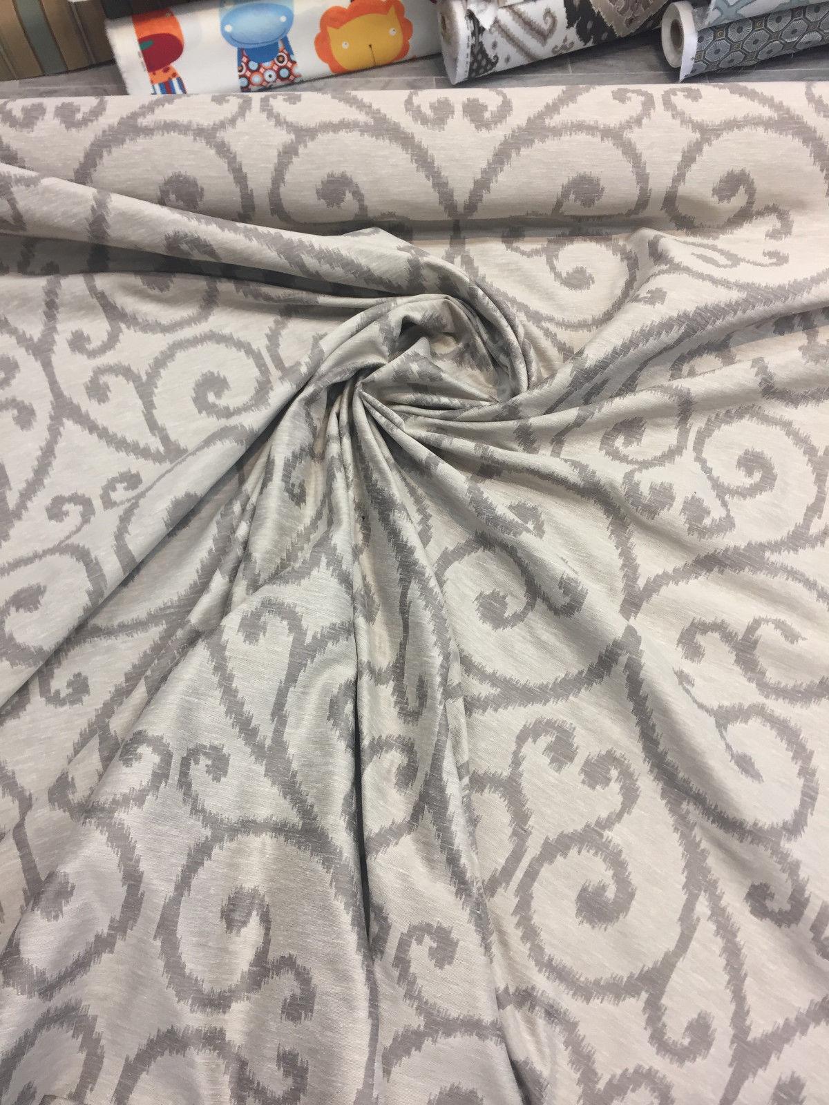 Scroll Linen Cotton Polyester Fabric - Natural Scroll Jacquard, 54" Width (1 Yard)