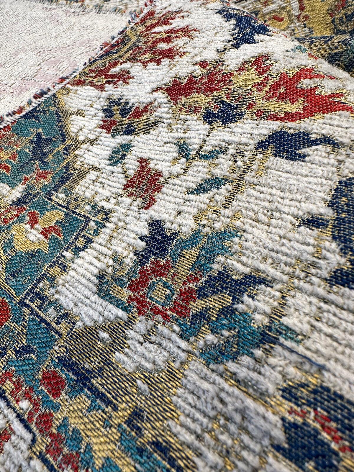 Mesa Verde Fiesta Damask Chenille Upholstery Fabric - Off White, Teal Blue, Yellow, Red Damask, 58" Width (1 Yard)