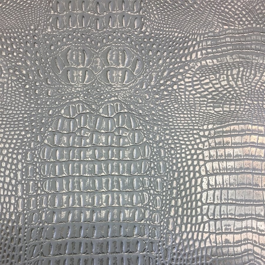 Gray Silver Two Tone Alligator Vinyl Fabric,