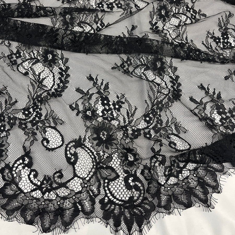 3 Yards Chantilly Embroidered Lace Fabric with Eyelash Scallop