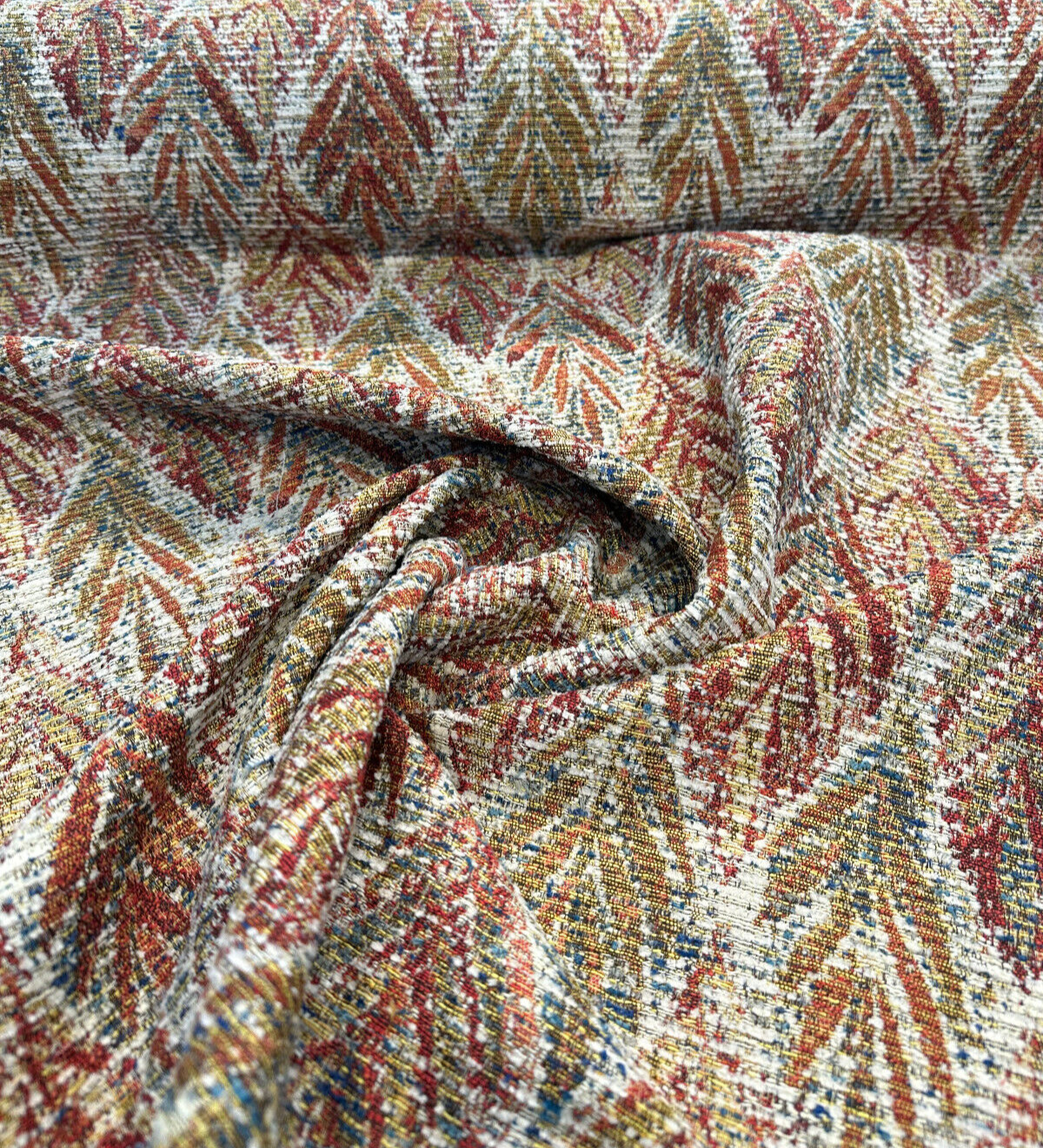 Swavelle Live It Be Americana Chenille Upholstery Chenille Fabric - Americana Leaves, Red Blue White, 58" Width (By The Yard)