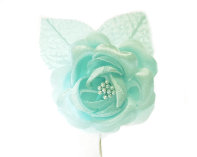 2.5" Aqua Blue Silk Single Rose Flowers - Pack of 12