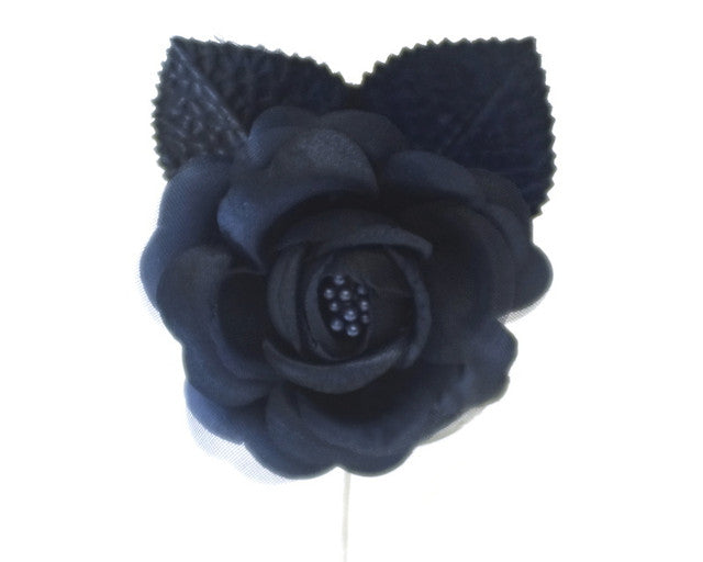 2.5" Navy Blue Silk Single Rose Flowers - Pack of 12