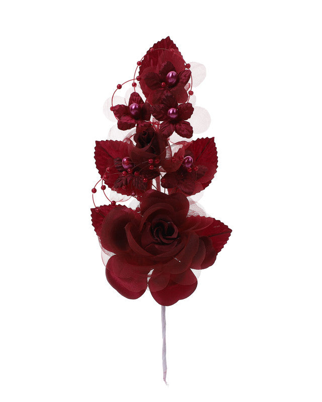 6" Burgundy Silk Corsage Flowers with Pearl Spray - Pack of 12