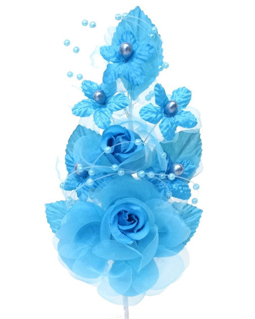 6" Turquoise Silk Corsage Flowers with Pearl Spray - Pack of 12