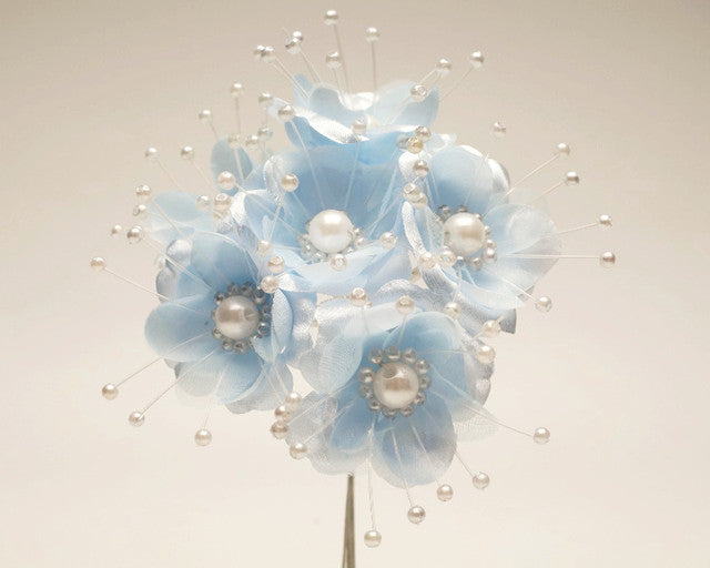 1.5" Light Blue Silk Flowers with Pearl - Pack of 72