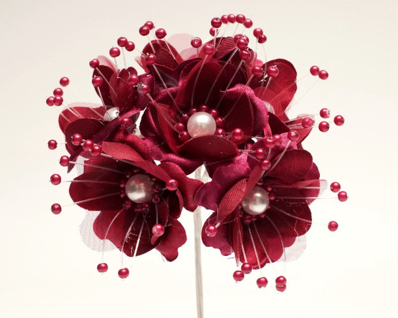 1.5" Burgundy Silk Flowers with Pearl - Pack of 72